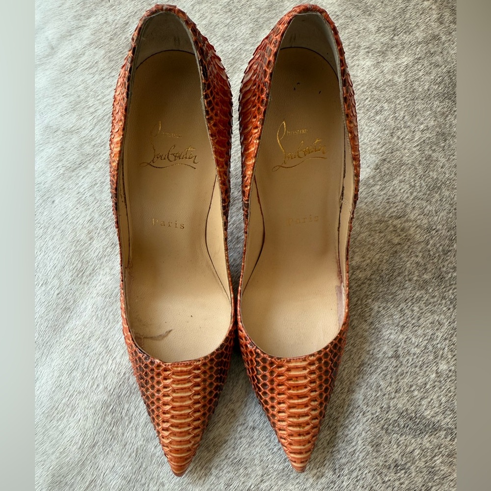 Christian Louboutin Orange Watersnake So Kate 120 mm